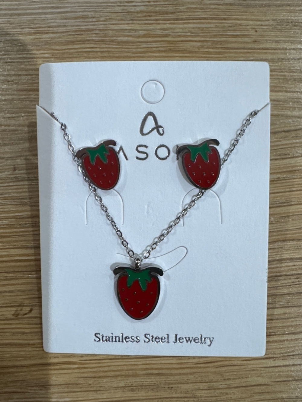 ASOS Strawberry Stainless Steel Necklace & Earrings Set in Red